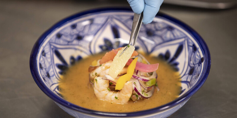 Entrée composée de crevettes et légumes proposée dans l'un des restaurants des hôtels de Beauval