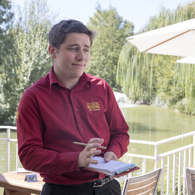 Métier du Zoo : Équipier de restauration en salle - Emploi - ZooParc de Beauval - Serveur dans l’un des hôtels de Beauval prenant une commande